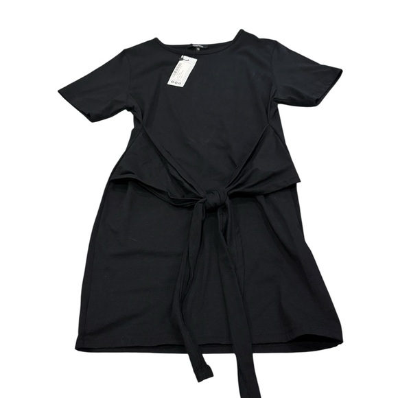 Boohoo Black Short sleeve Mini Dress front wrap tie size 10 - Picture 1 of 5